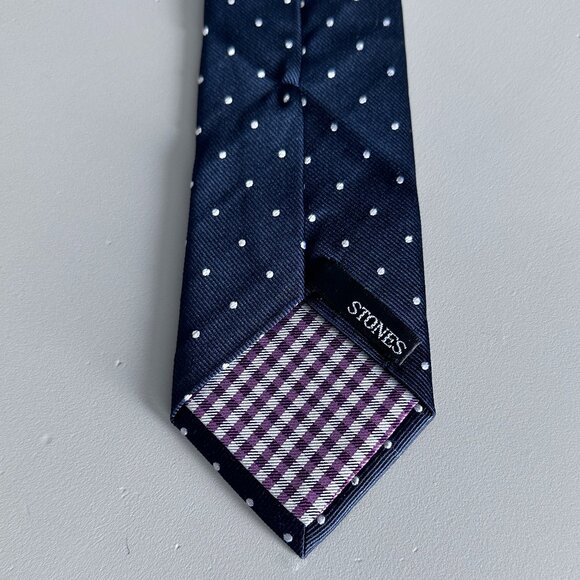 Men's Silk Tie - Navy / White Polka Dots - Picture 3 of 7